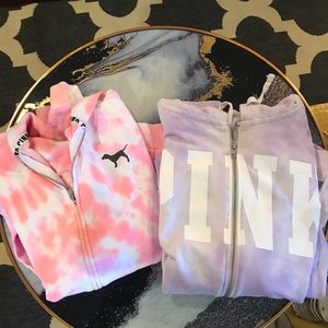 2 PINK Zip Up Hoodies Medium Both Tie Dye.
